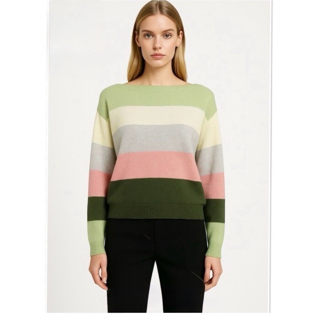 Frnch La Maille Color Block Stripe Pullover Slouchy Sweater Pastel Boatneck M L